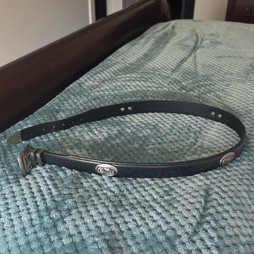 Ole Miss Black Leather Belt with Silver Buckle